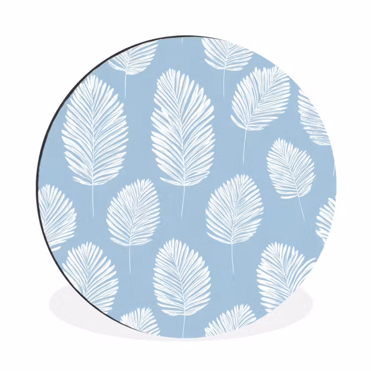 Palmbladeren - Naadloos - Patroon - Pastelblauw Wandcirkel aluminium klein 190 -3d