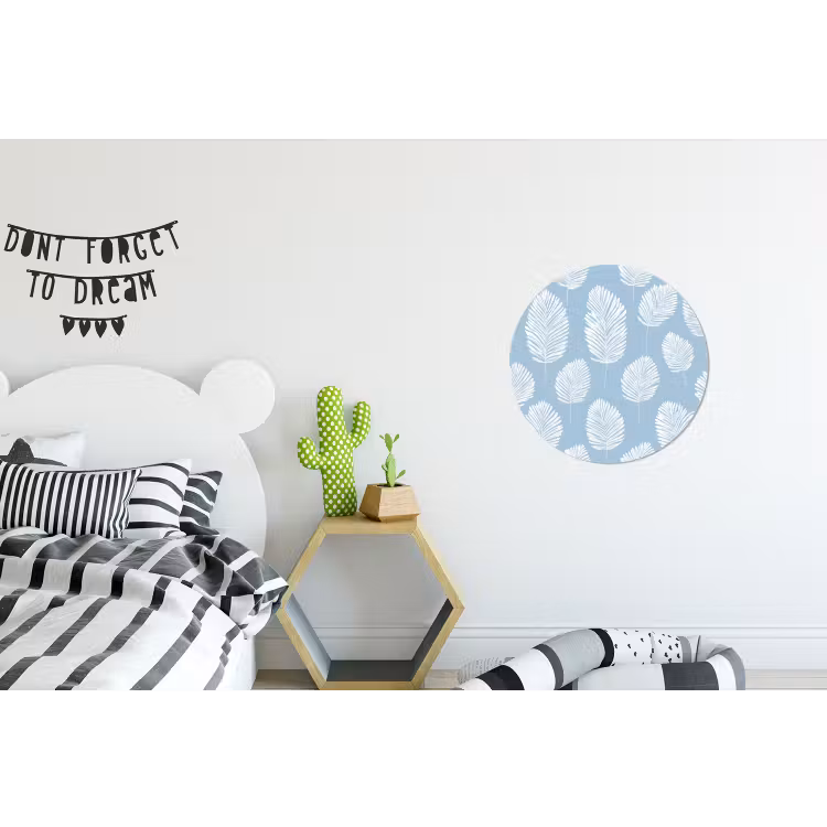 Palmbladeren - Naadloos - Patroon - Pastelblauw Wandcirkel aluminium klein 190 -kinderkamer