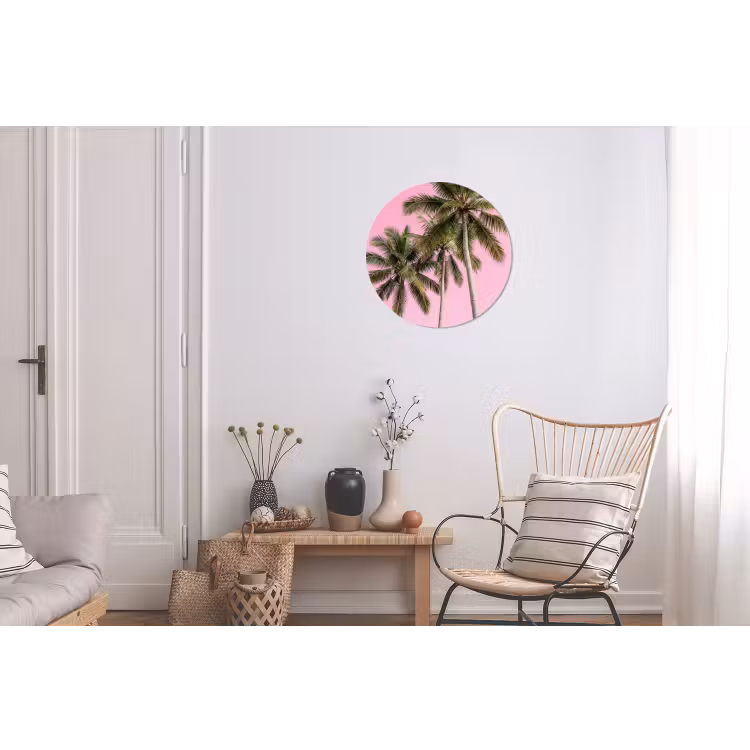Palmboom - Tropisch - Pink Wandcirkel aluminium klein -woonkamer