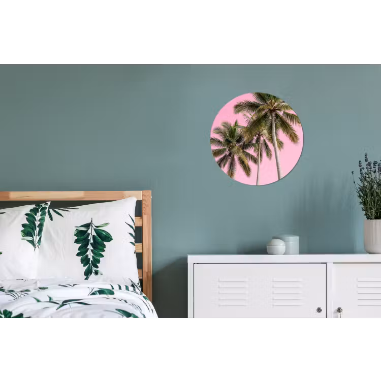 Palmboom - Tropisch - Pink Wandcirkel aluminium klein -slaapkamer