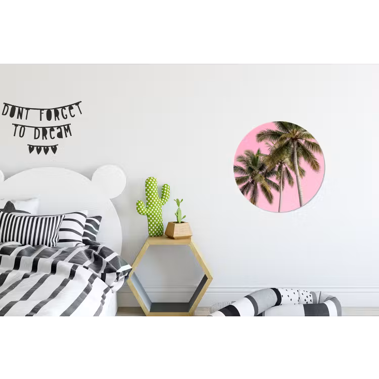 Palmboom - Tropisch - Pink Wandcirkel aluminium klein -kinderkamer