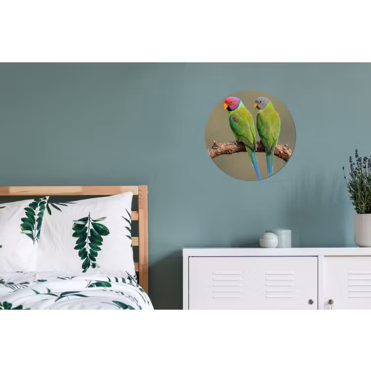 Papagaai - Tak - Natuur - Kleurrijk Wandcirkel aluminium klein -slaapkamer