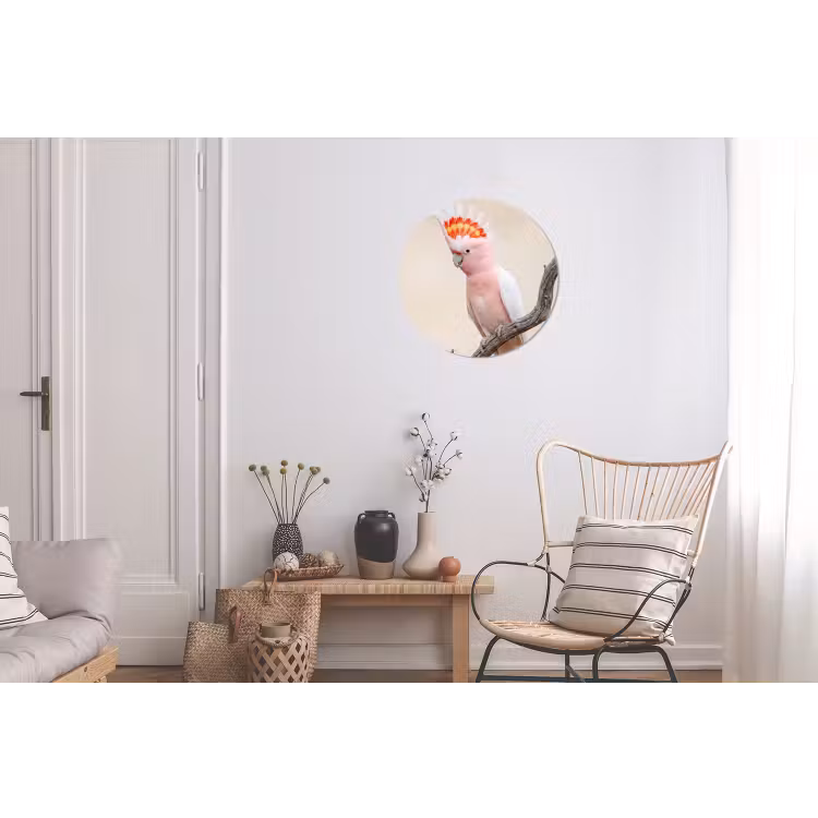 Papagaai - Tak - Roze Wandcirkel aluminium klein -woonkamer