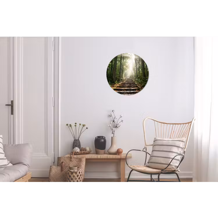 Stenen - Trap - Bos - Natuur Wandcirkel aluminium klein -woonkamer