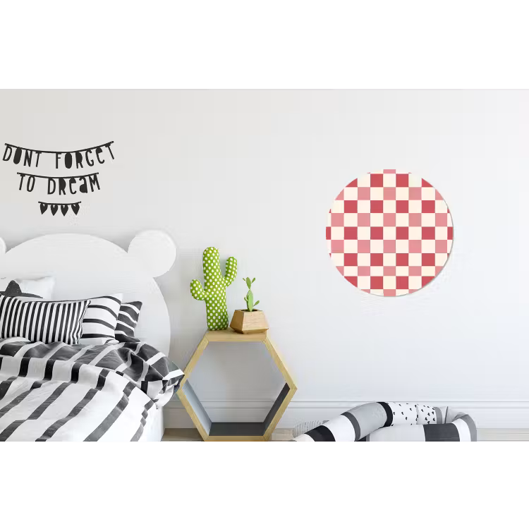Patroon - Schaak - Roze Wandcirkel aluminium klein 190 -kinderkamer
