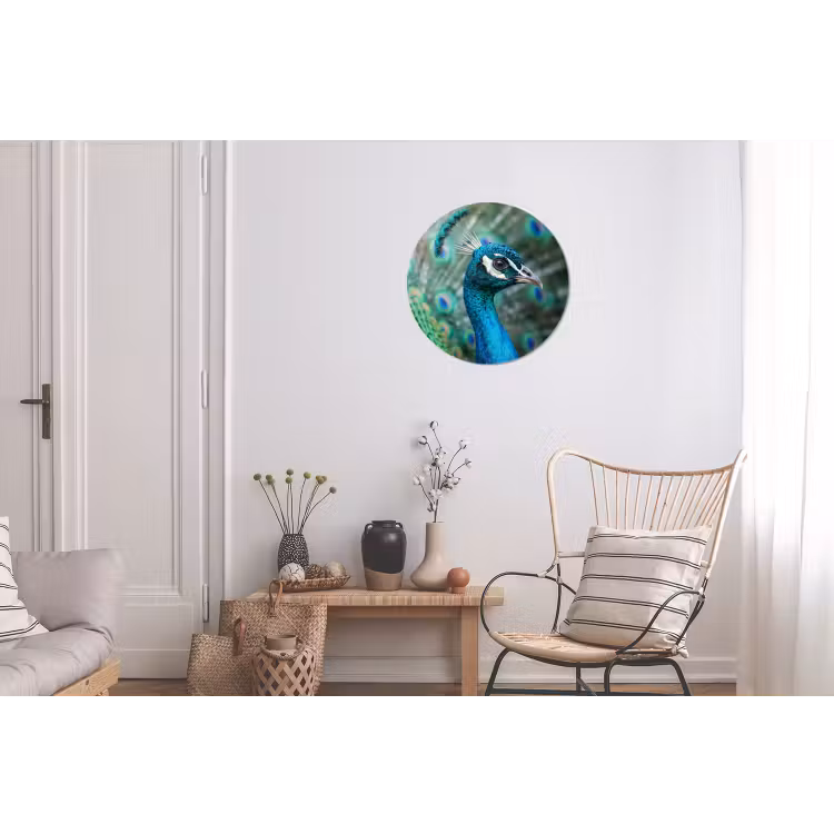 Pauw - Veren - Blauw Wandcirkel aluminium klein -woonkamer
