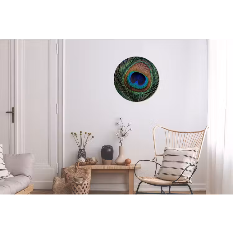 Pauwenveren - Klassiek - Groen Wandcirkel aluminium klein -woonkamer