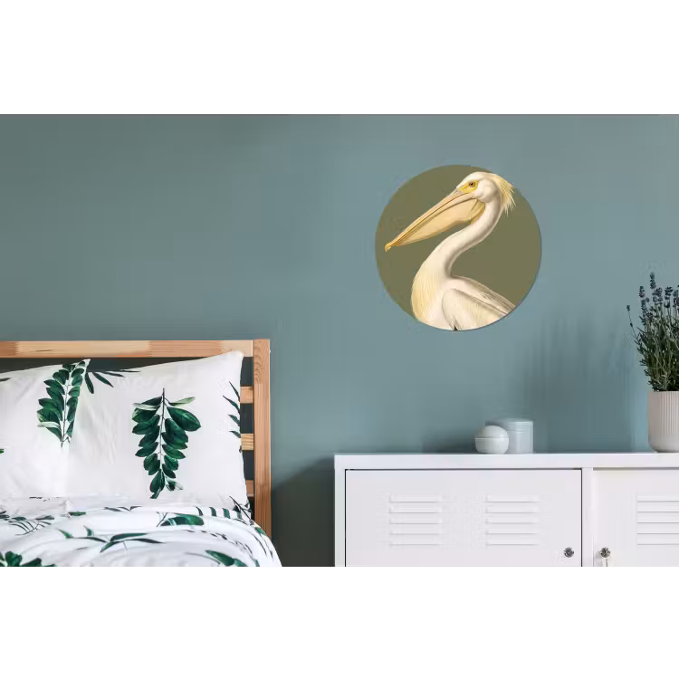 Pelikaan - Wit - Vogel - Klassiek - Natuur Wandcirkel aluminium klein -slaapkamer
