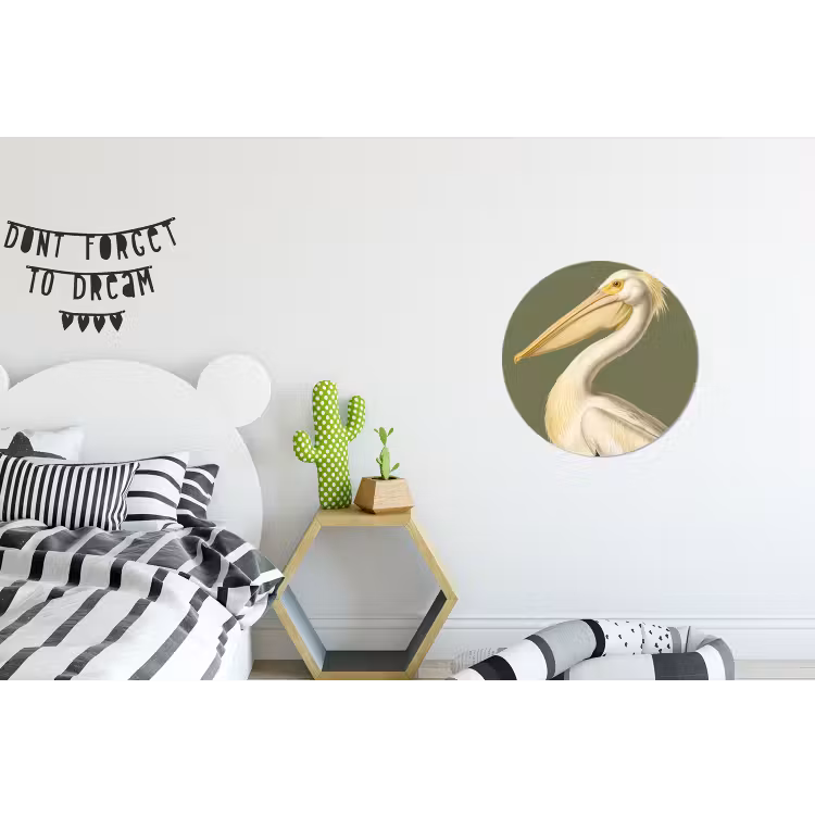 Pelikaan - Wit - Vogel - Klassiek - Natuur Wandcirkel aluminium klein -kinderkamer