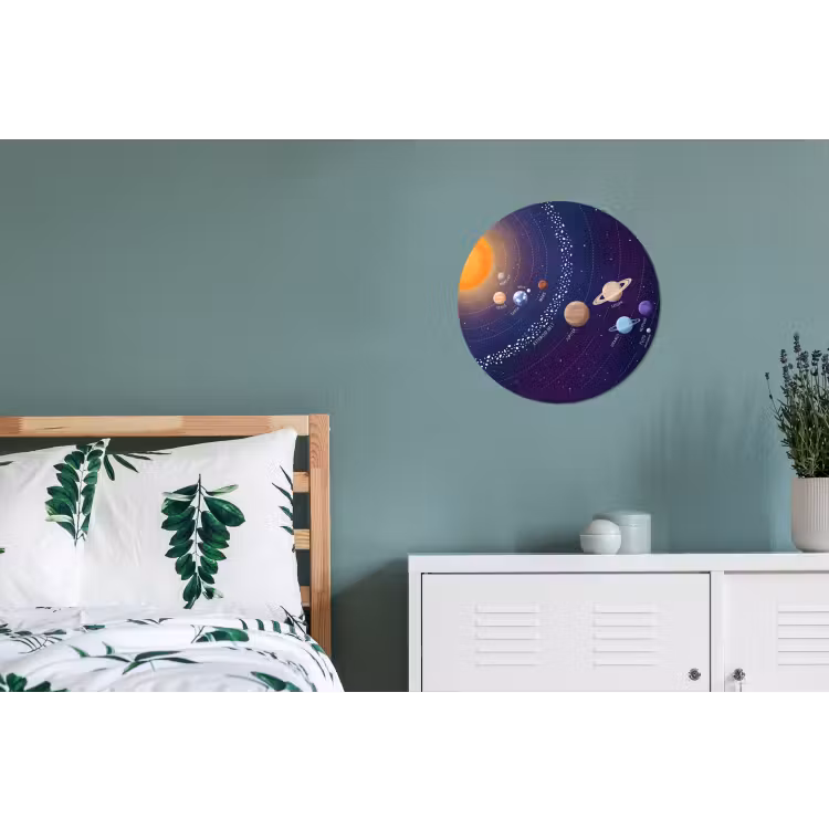 Planetenstelsel - Ruimte - Illustratie Wandcirkel aluminium klein -slaapkamer