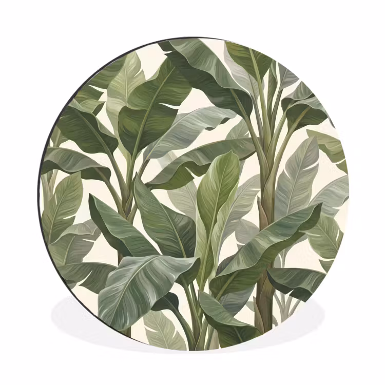 Planten - Bladeren - Tropisch - Groen Wandcirkel aluminium klein -3d
