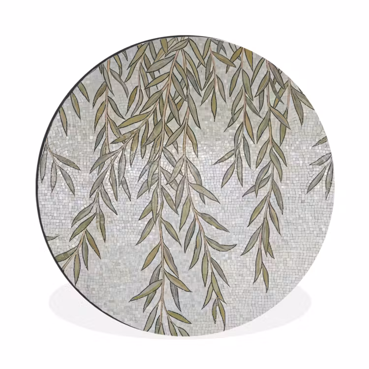 Planten - Mozaïek - Patroon - Groen - Blauw Wandcirkel aluminium klein -3d