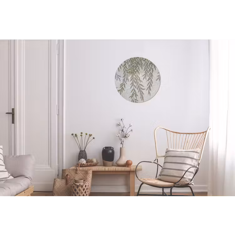 Planten - Mozaïek - Patroon - Groen - Blauw Wandcirkel aluminium klein -woonkamer