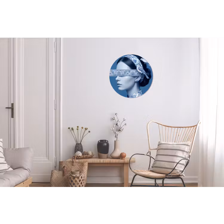 Portret - Klassiek - Wit - Blauw Wandcirkel aluminium klein -woonkamer