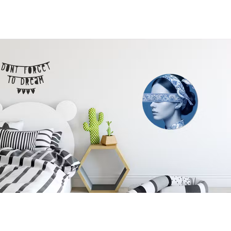 Portret - Klassiek - Wit - Blauw Wandcirkel aluminium klein -kinderkamer
