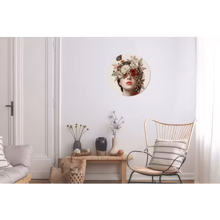 Portret - Bloemen - Cremé Wandcirkel aluminium klein -woonkamer