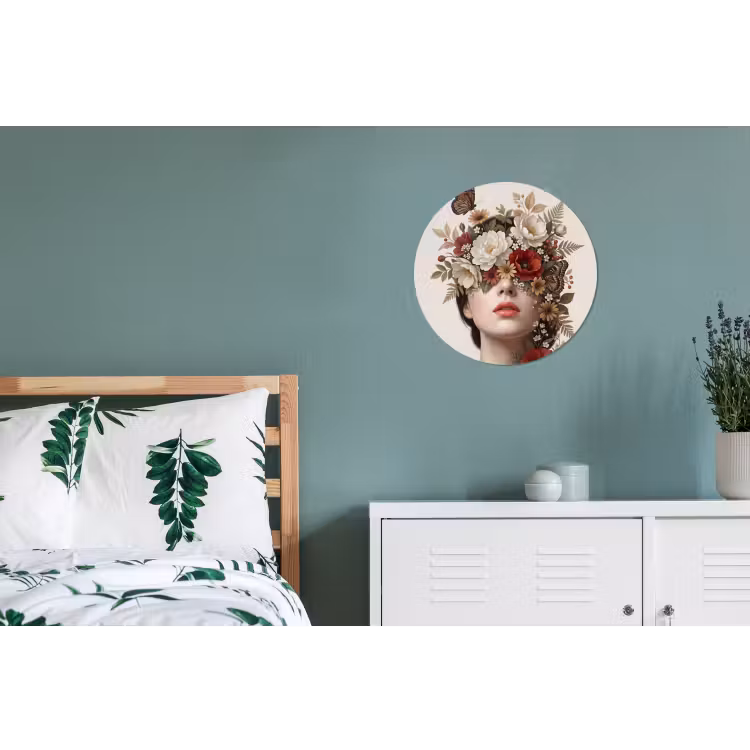 Portret - Bloemen - Cremé Wandcirkel aluminium klein -slaapkamer