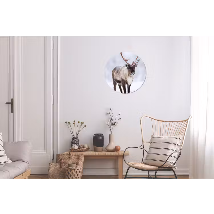 Rendier - Gewei - Toendra - Sneeuw - Wild Wandcirkel aluminium klein -woonkamer