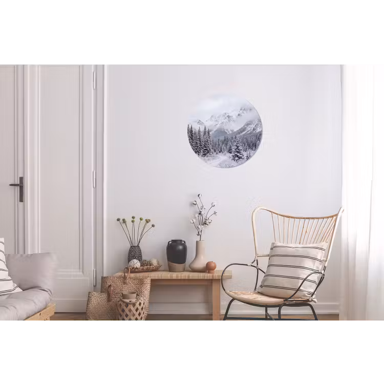 Weg - Bergen - Sneeuw - Naaldbos - Avontuurlijk Wandcirkel aluminium klein -woonkamer