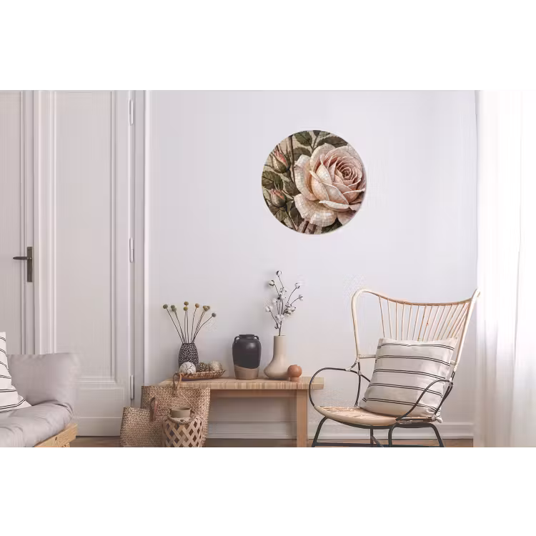Roos - Mozaïek - Bloemen - Klassiek - Beige Wandcirkel aluminium klein -woonkamer