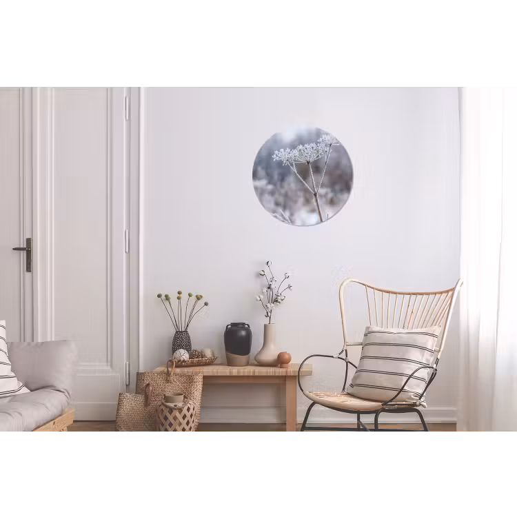 Schermbloem - Rijp - Kristallen - Winter - Delicaat Wandcirkel aluminium klein -woonkamer