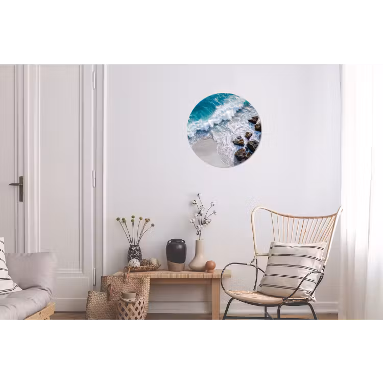 Zee - Golf - Strand - Natuur - Blauw Wandcirkel aluminium klein -woonkamer
