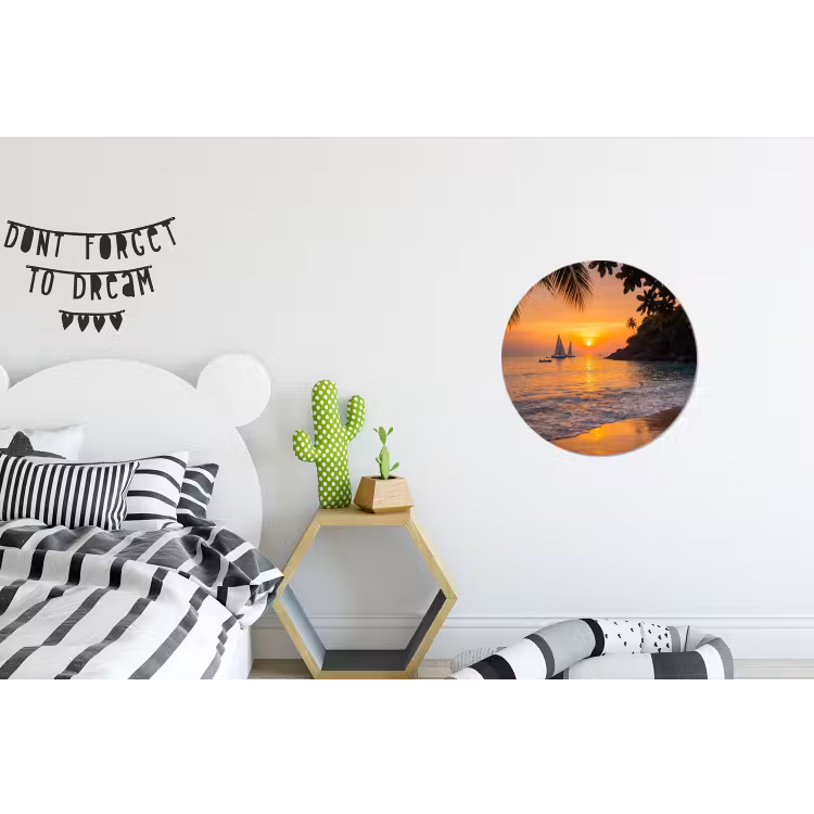 Zee - Zonsondergang - Boot - Natuur - Oranje Wandcirkel aluminium klein -kinderkamer