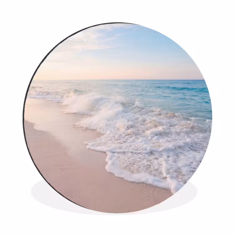 Zee - Golven - Strand - Natuur - Wit Wandcirkel aluminium klein -3d