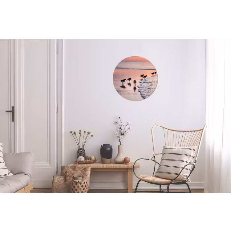 Meeuwen - Strand - Zee - Roze Wandcirkel aluminium klein -woonkamer