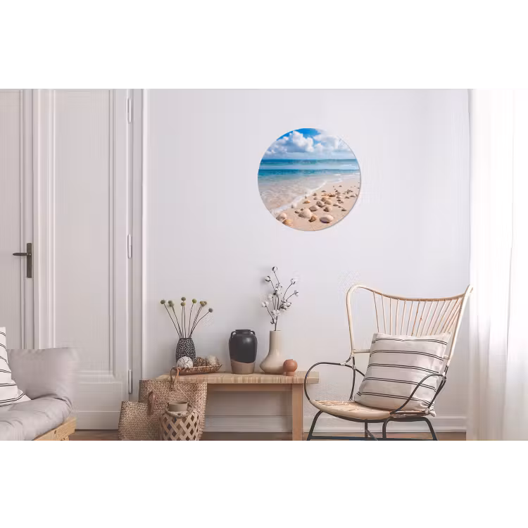 Schelpen - Strand - Natuur - Beige Wandcirkel aluminium klein -woonkamer