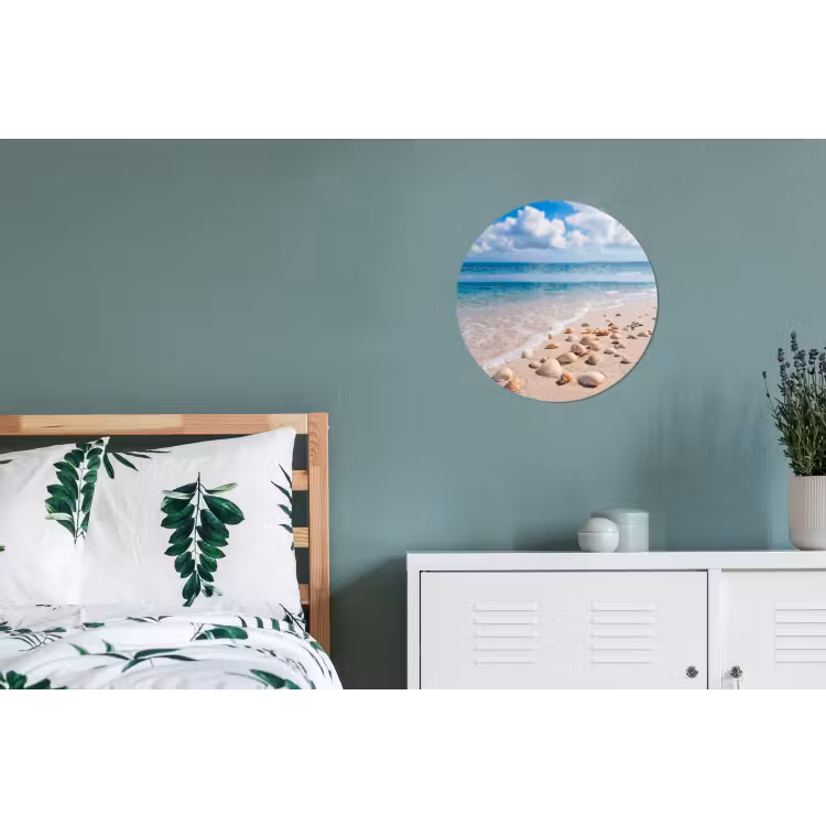 Schelpen - Strand - Natuur - Beige Wandcirkel aluminium klein -slaapkamer