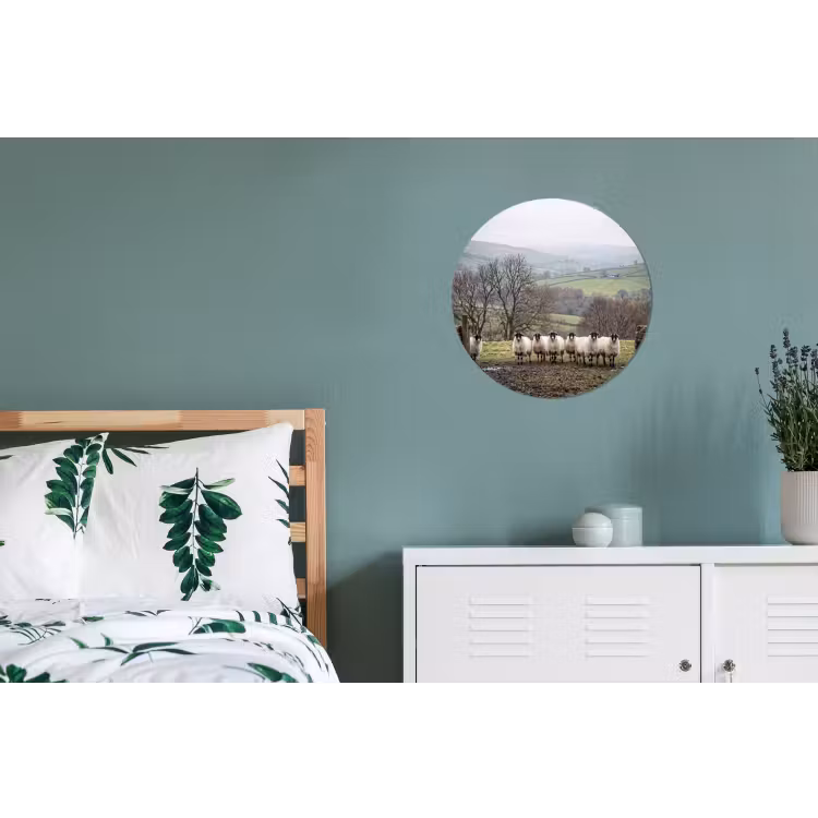 Schapen - Rij - Weide - Dieren - Platteland Wandcirkel aluminium klein -slaapkamer