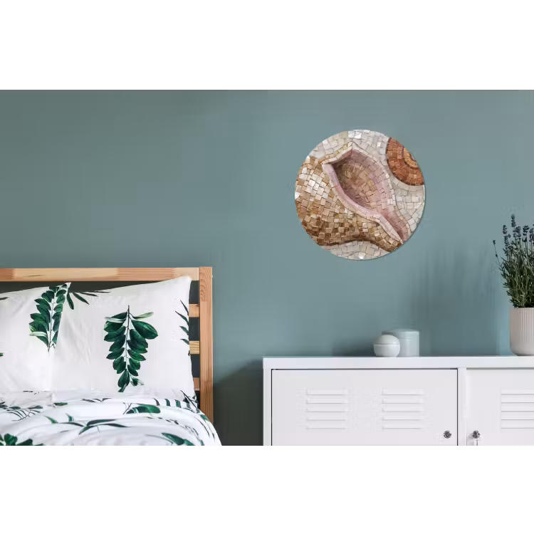 Schelp - Mozaïek - Zee - Beige - Modern Wandcirkel aluminium klein -slaapkamer