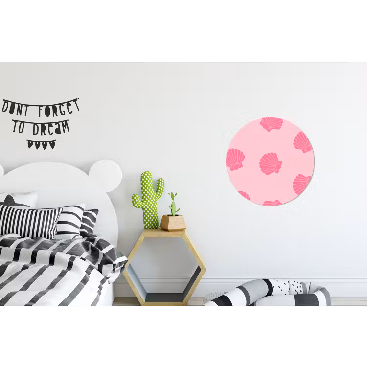 Schelp - Patroon - Zee - Modern - Roze Wandcirkel aluminium klein -kinderkamer