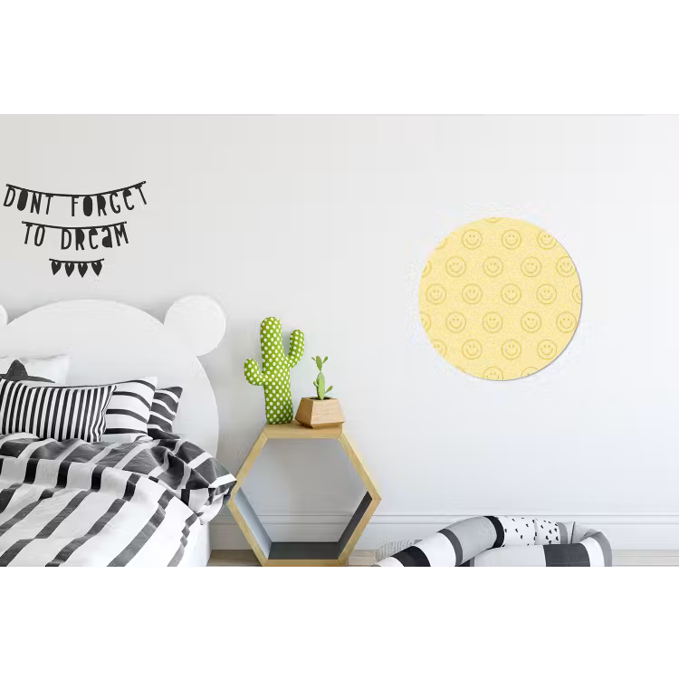 Smileys - Patroon - Retro - Zachtgeel Wandcirkel aluminium klein 190 -kinderkamer