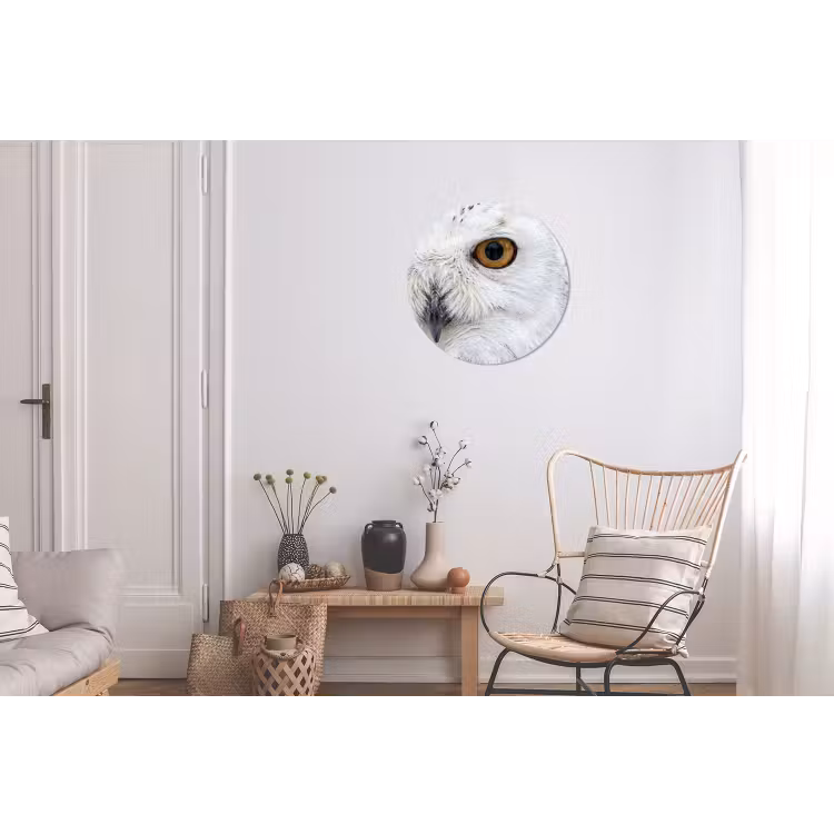 Sneeuwuil - Oog - Wildlife - Wit Wandcirkel aluminium klein -woonkamer