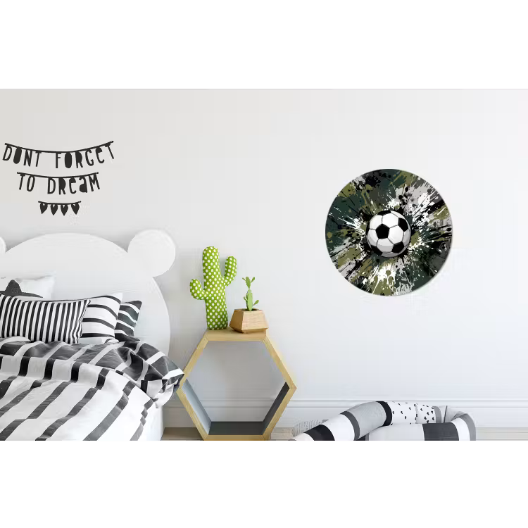 Voetbal - Verf - Spetters - Groen Wandcirkel aluminium klein -kinderkamer