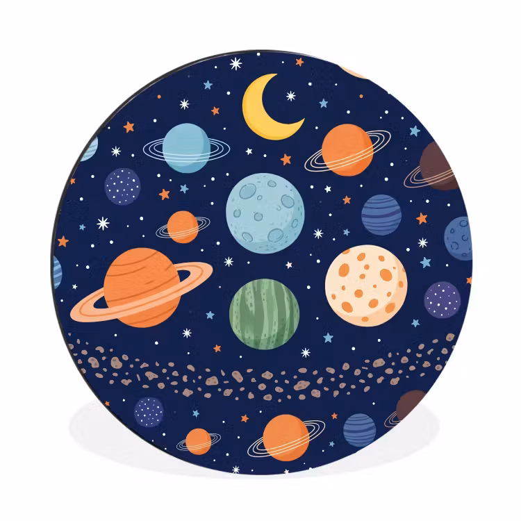 Ruimte - Planeten - Kleurrijk Wandcirkel aluminium klein -3d