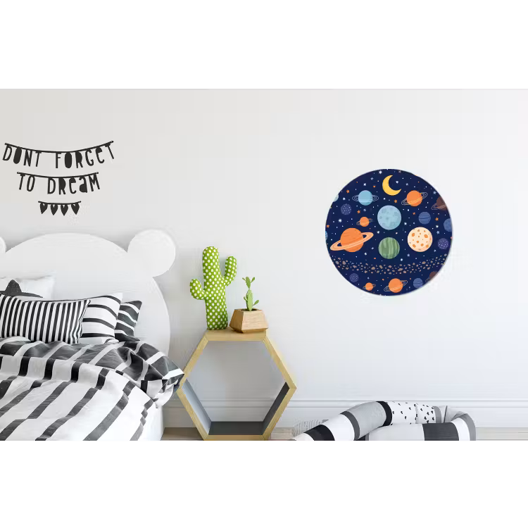 Ruimte - Planeten - Kleurrijk Wandcirkel aluminium klein -kinderkamer