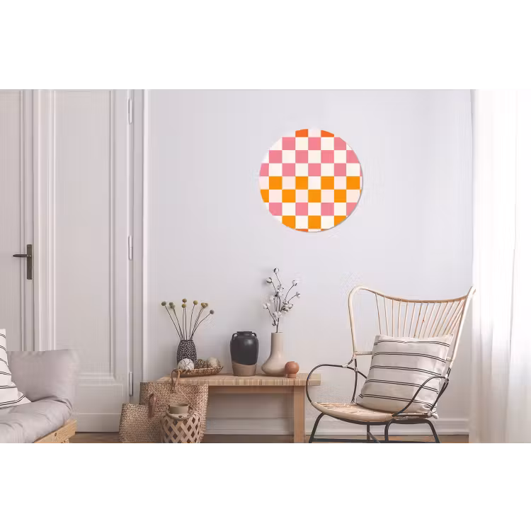 Vierkant - Patroon - Oranje Wandcirkel aluminium klein 190 -woonkamer