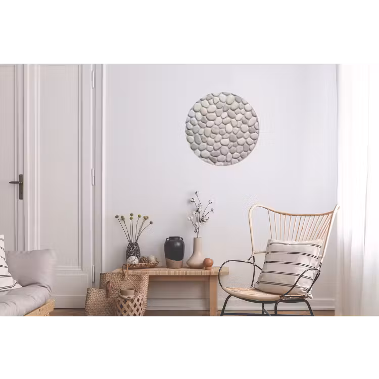 Steen - Kiezel - Natuur - Minimalistisch - Beige Wandcirkel aluminium klein -woonkamer