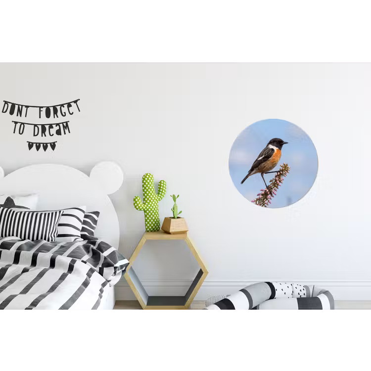 Roodborsttapuit - Heide - Paars - Natuur - Sfeervol Wandcirkel aluminium klein -kinderkamer