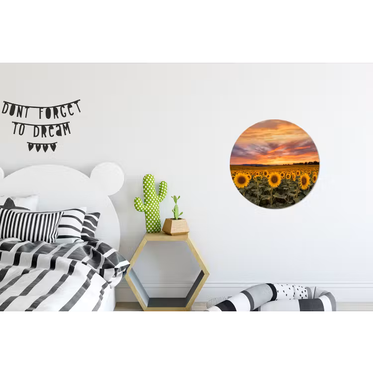 Zonnebloemen - Heuvellandschap - Geel Wandcirkel aluminium klein -kinderkamer