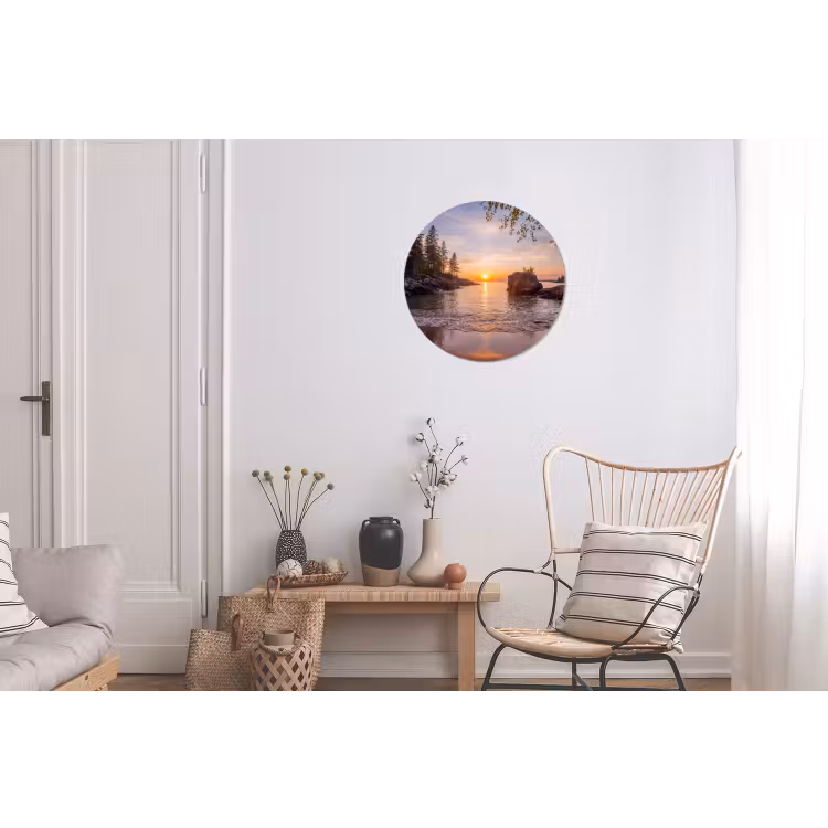 Zonsondergang - Kust - Water - Natuur - Oranje Wandcirkel aluminium klein -woonkamer
