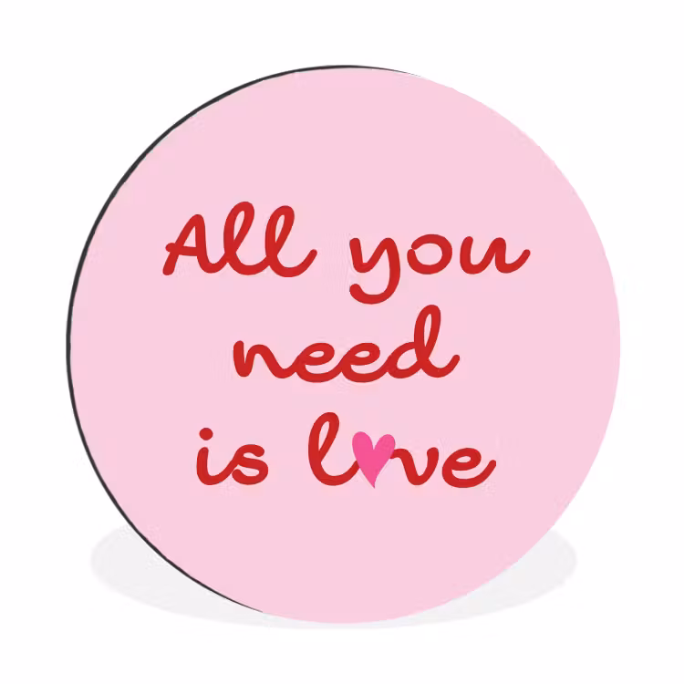 Tekst - Roze - Love - Hart Wandcirkel aluminium klein -3d