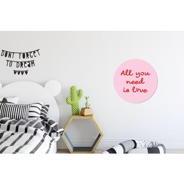 Tekst - Roze - Love - Hart Wandcirkel aluminium klein -kinderkamer
