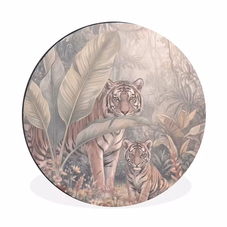 Tijger - Welp - Jungle - Illustratie - Dieren Wandcirkel aluminium klein -3d