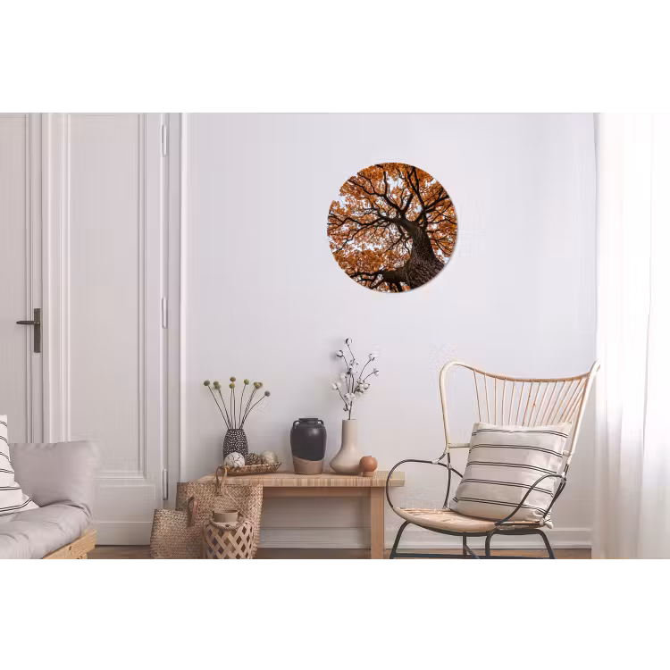 Boom - Bladerdak - Herfst - Oranje - Sfeervol Wandcirkel aluminium klein -woonkamer