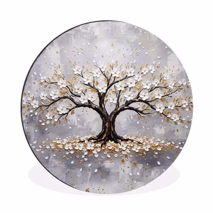 Boom - Bloemen - Natuur - Abstract - Wit Wandcirkel aluminium klein -3d