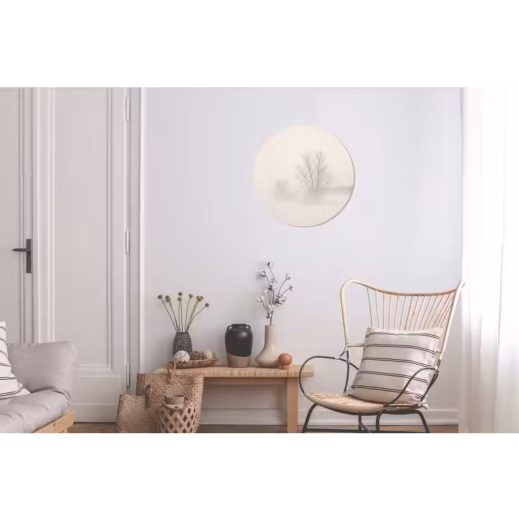 Boom - Mist - Sneeuw - Winter - Minimalistisch Wandcirkel aluminium klein -woonkamer
